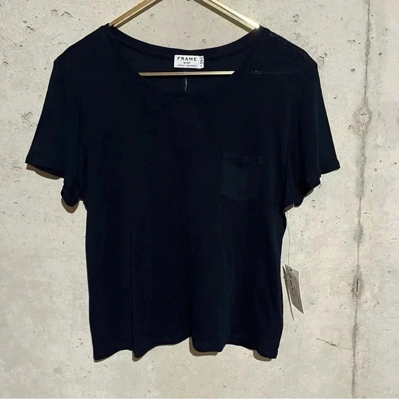 Frame NWT Women's Navy Blue Short Sleeve Crew Neck Oversized Silk T-Shirt Size M - Picture 2 of 10
